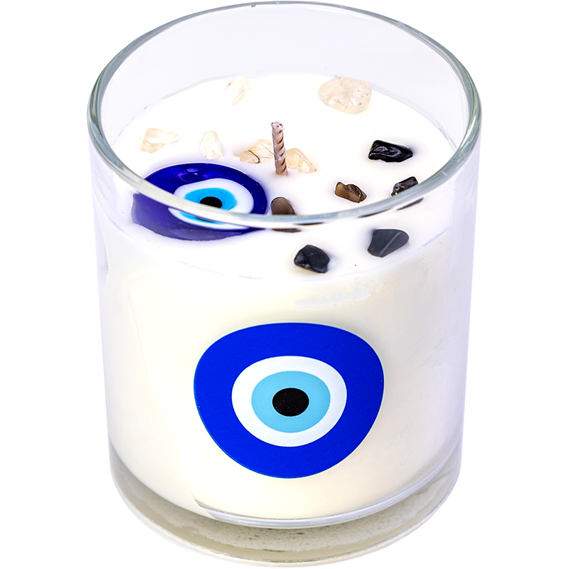 Evil Eye Cotton Flower Candle
