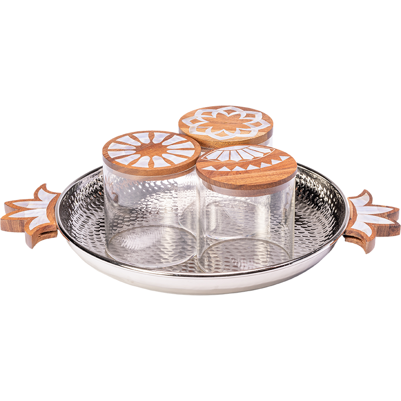 Metal Tray with 3 canisters