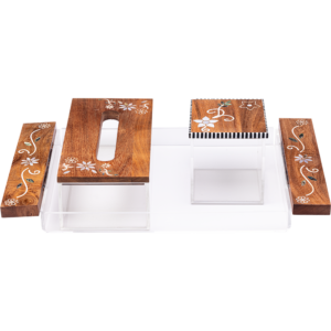 Floral Mother of Pearl Tray Set, Tissue box ,and tea box