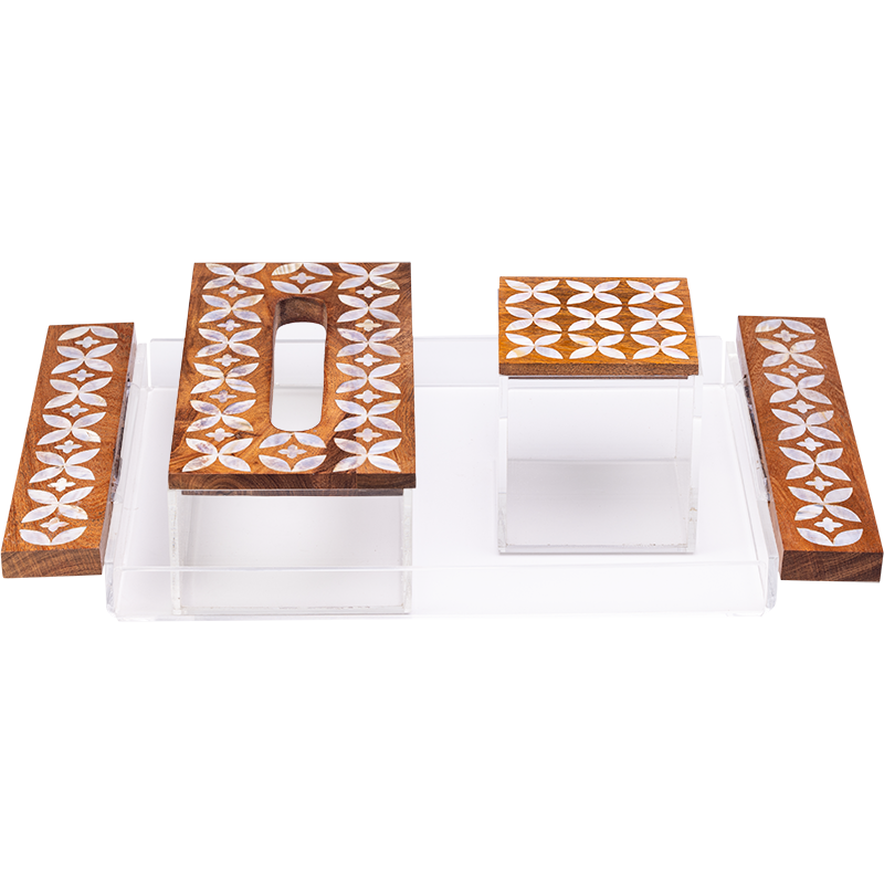 Mother of pearl Set of tray, Tissue box ,and tea box