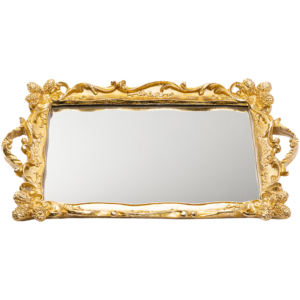 gold tray with mirror.