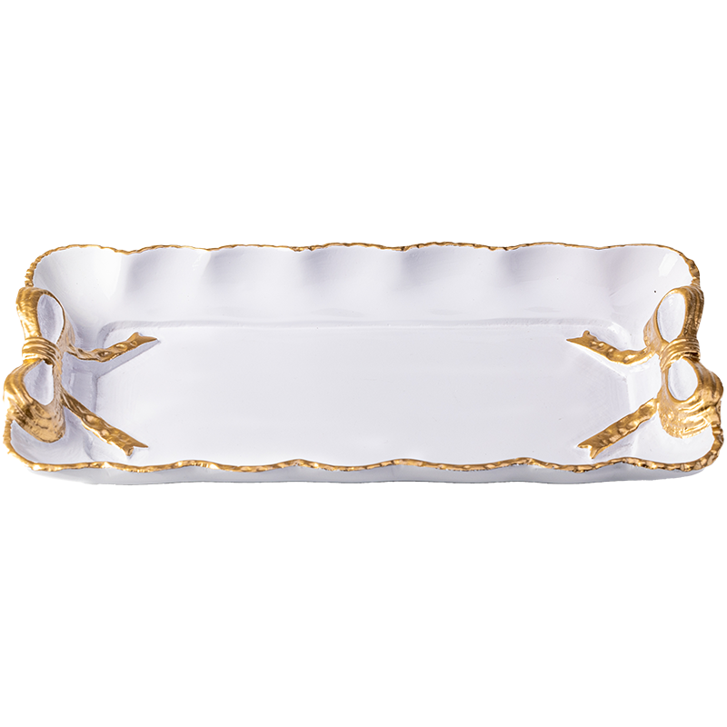 White tray with a gold handles