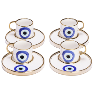 A set of 4 Coffee Cups with an Evil Eye pattern.