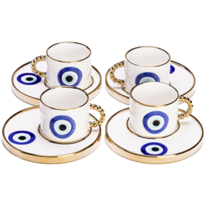 A set of 4 Coffee Cups with an Evil Eye pattern.