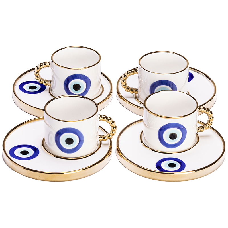 A set of 4 Coffee Cups with an Evil Eye pattern.