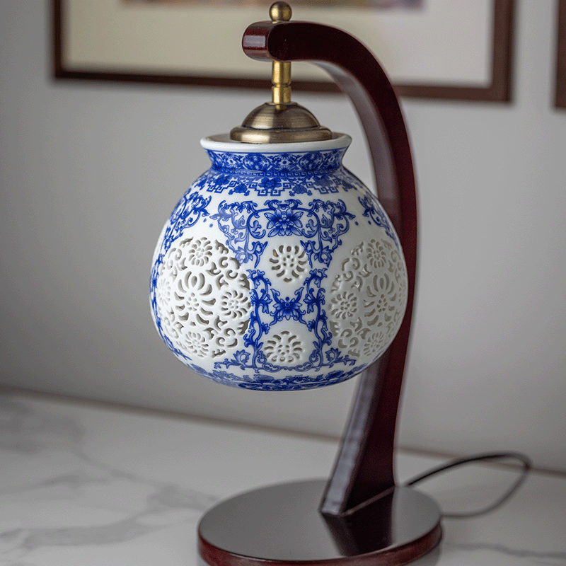 Blue wood hanging lamp