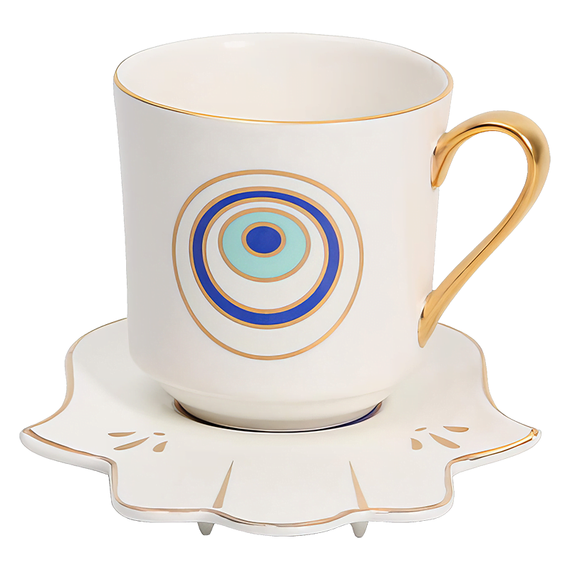 A white Serenity Set with a blue eye on it.