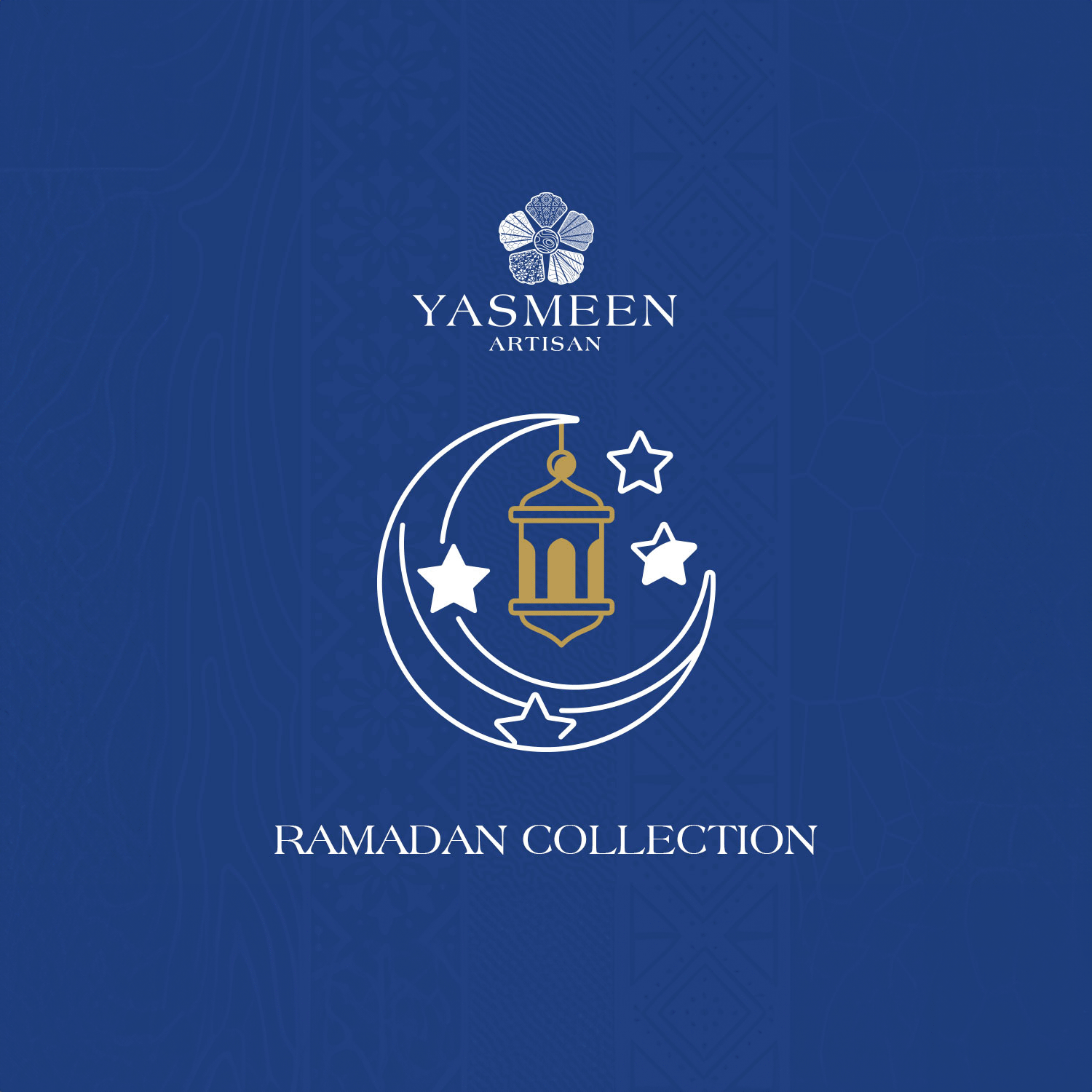Ramadan collection graphic, moon crescent with Yasmeen Artisan logo.