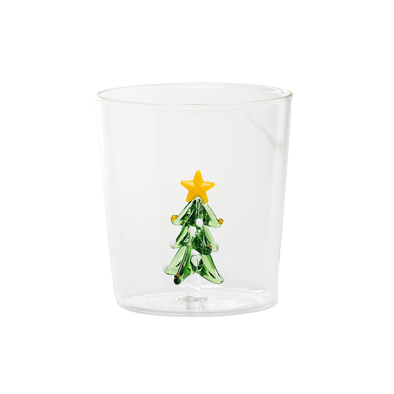 Glass cup with 3D Green Christmas tree inside.